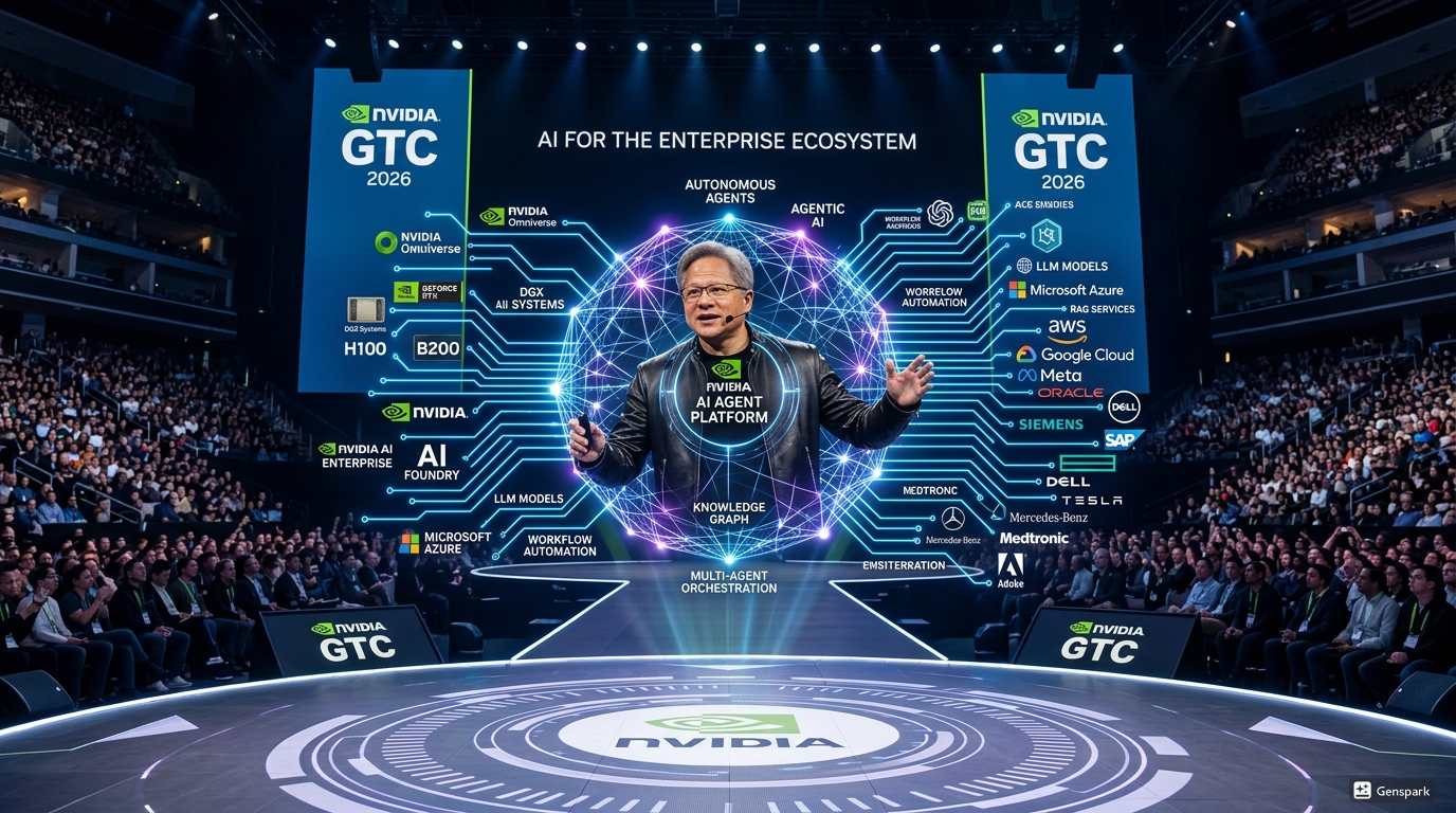 NVIDIA GTC 2026에서 발표하는 젠슨 황 CEO