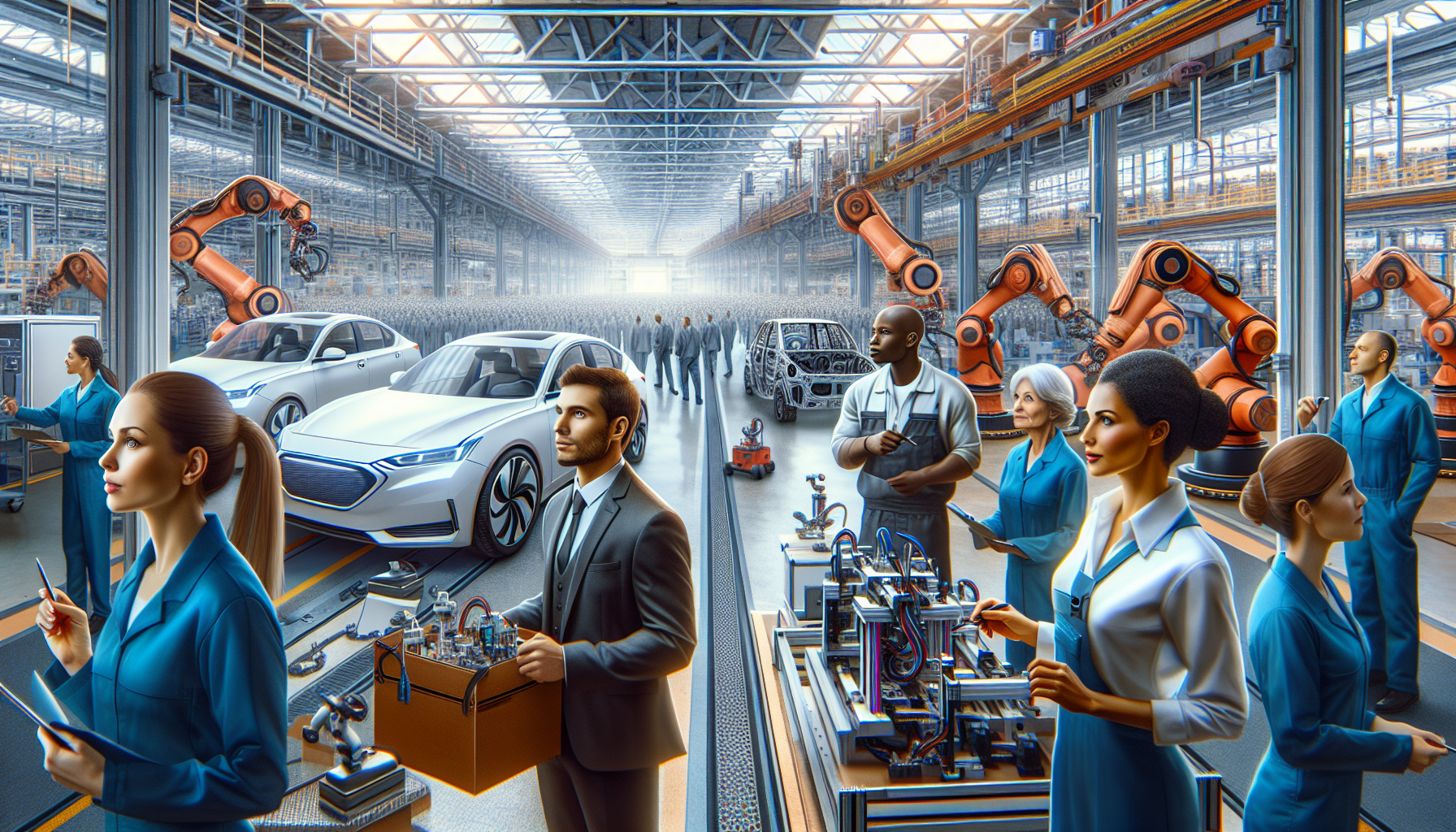 CES 2026 전시장 메인 무대에서 다양한 휴머노이드 로봇과 자율주행 기기들이 AI 기반으로 상호작용하며 실시간 업무를 수행하는 모습